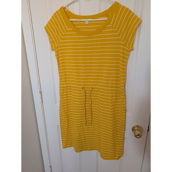 Isaac Mizrahi Live! Yellow Striped Cotton Blend Drawstring T-Shirt Dress Small - Picture 1 of 4